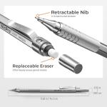 Nicpro 2 PCS Mechanical Pencil 0.5mm & 0.7 mm with Case, MP1000 Metal Artist Pencil Set with 6 Tubes HB Lead Refills, 3 Erasers, 9 Eraser Refills For Art Writing Drafting, Drawing, Sketch, Silver