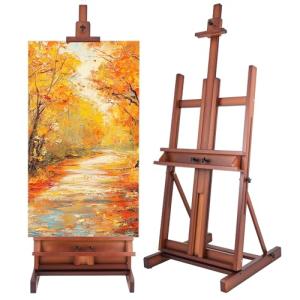 Somime H-Frame Studio Easel, Solid Beechwood Artist Easel with Storage Drawer, Adjustable Wooden Painting Easel Holding Canvas up to 78" High, Walnut