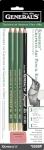 Generals Mini Drawing Kit - Set of 5 Includes 3 Drawing Pencils, Layout Pencil, and Eraser, Black - 525BP