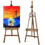Somime Large A-Frame Basic Studio Easel - Adjustable Solid Beech Wood Artist Easel with Brush Storage Tray, Floor Wooden Easel Stand for Painting Canvas, Brown