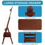 Somime Large Wooden H-Frame Studio Easel, Solid Beechwood Easel Stand with Storage Drawer, Height Adjustable to 34Inches High, Suitable for Painting, Sketching and Displaying, Walnut