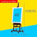 MEEDEN Large Studio Artist Easel, Holds Max Canvas 48", Solid Beech Wood H-Frame Easel with Large Storage Tray, Adjustable Art Painting Easel Stand with Wheels for Beginners & Artists, Deep Walnut