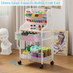 Rolling Craft Cart with Drawer, White Small Utility Art Cart, Metal Storage Cart with Lockable Wheels, 6 Tiers Paint Organizer for Art Supplies, Store for Brushes Paints Artifacts Small Parts