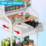 Rolling Craft Cart with Drawer, White Small Utility Art Cart, Metal Storage Cart with Lockable Wheels, 6 Tiers Paint Organizer for Art Supplies, Store for Brushes Paints Artifacts Small Parts