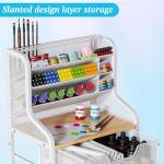 Rolling Craft Cart with Drawer, White Small Utility Art Cart, Metal Storage Cart with Lockable Wheels, 6 Tiers Paint Organizer for Art Supplies, Store for Brushes Paints Artifacts Small Parts