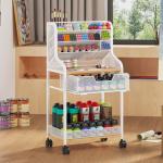 Rolling Craft Cart with Drawer, White Small Utility Art Cart, Metal Storage Cart with Lockable Wheels, 6 Tiers Paint Organizer for Art Supplies, Store for Brushes Paints Artifacts Small Parts