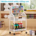 Rolling Craft Cart with Drawer, White Small Utility Art Cart, Metal Storage Cart with Lockable Wheels, 6 Tiers Paint Organizer for Art Supplies, Store for Brushes Paints Artifacts Small Parts