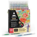 ARTEZA Dual Tip Brush Markers – Set of 48 Pens with Fine and Brush Tips, Water-Based Ink for Coloring, Sketching, Lettering & Journaling