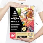 ARTEZA Watercolor Paper, 32 Sheets Each, 9x12 Inch Water Color Paper, 140lb/300gsm, Cold Press, Acid Free Art Paper