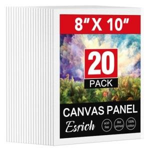 ESRICH Canvas Boards for Painting, 20 Pack Canvases for Painting 8x10 Cotton Primed Acid Free Blank Canvas Panels for Oil Paint, Watercolor, Acrylic Paint, Gouache and Tempera.