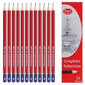 Pepy Graphite Professional Drawing Pencils - Set of 12 2H Pre-Sharpened Black Lead Pencils; Perfect for Drawing, Sketching and Shading, Graphic and Fine Art