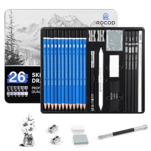 ROCOD Sketch Pencils for Kids and Adults Drawing, 26-Piece Profession Sketching Pencils, Drawing Pencil for Artists Beginner Sketching, Art Graphite Pencil 6B to 4H