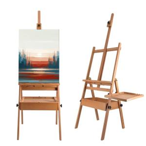 Stuelloaf Large Solid Beech Wood Painting Easel with Storage Drawer and Palette (60"~75" H), H-Frame Foldable Wooden Easel Stand with Signature Box for Adults and Students, Holder up to 36''