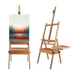 Stuelloaf Large Solid Beech Wood Painting Easel with Storage Drawer and Palette (60"~75" H), H-Frame Foldable Wooden Easel Stand with Signature Box for Adults and Students, Holder up to 36''