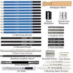 KALOUR 33 Pro Drawing Kit Sketching Pencils Set,Portable Zippered Travel Case-Charcoal Pencils, Sketch Pencils, Charcoal Stick,Sharpener,Eraser.Art Supplies for Artists Beginner Adults Teens
