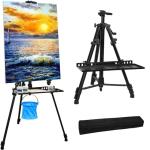 Newzealkids Artist Easel Stand Painting Stand Art Easel, 20" to 61" Art Easel for Painting Canvase & Displaying, Aluminum Adjustable Height Display Tripod with Portable Bag/Folding Keg/Apron.(Black)