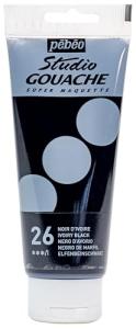 PEBEO Studio Gouache Fluid Paint - 100 ml, Ivory Black, Velvet Matte Formula, for Acrylic Painting and Illustration, Arts and Crafts Supplies (290026)