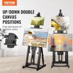 VEVOR Studio H-Frame Easel, Holds Canvas Art up to 77", Beechwood Artists Easel for Painting with Bottom Tray, Double Canvas Position, 22 lbs Load Capacity Studio Easel, Adjustable Art Painting Easel