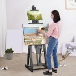 VEVOR Studio H-Frame Easel, Holds Canvas Art up to 77", Beechwood Artists Easel for Painting with Bottom Tray, Double Canvas Position, 22 lbs Load Capacity Studio Easel, Adjustable Art Painting Easel