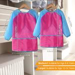 GODR7OY Kids Art Smocks, Painting Apron Artist Smock with Sleeve and 3 Pockets 2 Pack Black/White Set (pink 10-14years)