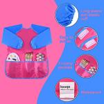 GODR7OY Kids Art Smocks, Painting Apron Artist Smock with Sleeve and 3 Pockets 2 Pack Black/White Set (pink 10-14years)