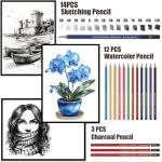 Drawing Pencils Sketching Kit, Graphite, Charcoal, Colored Pencils for Adult Artists Beginners, Ideal Gift for Drawing Sketching Shading, Watercolors Pencil Set for Family