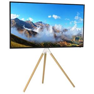 VIVO Artistic Easel 45 to 65 inch LED LCD Screen, Studio TV Display Stand, Adjustable TV Mount with Swivel and Tripod Base, White Bracket, Light Wood Legs, STAND-TV65AW