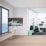 VIVO Artistic Easel 45 to 65 inch LED LCD Screen, Studio TV Display Stand, Adjustable TV Mount with Swivel and Tripod Base, White Bracket, Light Wood Legs, STAND-TV65AW