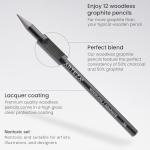ARTEZA Woodless Graphite Pencils, Set of 12, HB, 2B, 4B, 6B, 8B, and EE