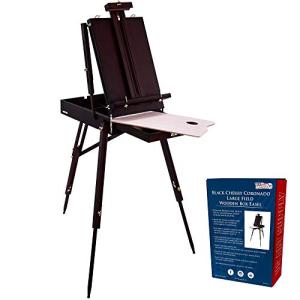U.S. Art Supply Large Black Cherry French Easel, Adjustable Plein Air Easels, Beechwood Sketchbox Tripod for Field & Studio Painting Easel for Adults, Drawing, Display - Portable with Drawer & Palette