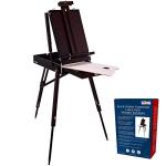 U.S. Art Supply Large Black Cherry French Easel, Adjustable Plein Air Easels, Beechwood Sketchbox Tripod for Field & Studio Painting Easel for Adults, Drawing, Display - Portable with Drawer & Palette