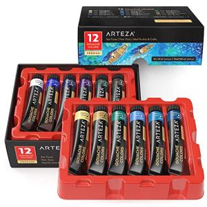 ARTEZA Gouache Paint, 12 Colors, Sea Tones, 0.4 US fl oz Tubes, Opaque Water-Based Paint for Canvas and Paper, Art Supplies for Professionals, Students