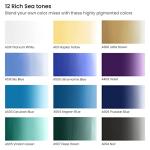 ARTEZA Gouache Paint, 12 Colors, Sea Tones, 0.4 US fl oz Tubes, Opaque Water-Based Paint for Canvas and Paper, Art Supplies for Professionals, Students