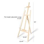 Nian Feng Wooden Easel for Painting, Large Floor Painting Stand for Adjnstable Height and Folding, 59-Inch, for Canvas Wedding Sign Poster, Art Easel for Adults and Teens (Natural)