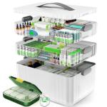 ARSTPEOE 3-Tier Medicine Organizer - Portable Medicine Cabinet with Plastic Handle, Multipurpose Medical Box with Pill Box, Empty First Aid Kit for Home