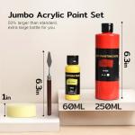 18 Colors Bulk Acrylic Paint Set (250 ml/8.45 oz Large Bottles), Non-Toxic for Kids & Adults, Acrylic Paint Bulk on Wood, Glass, Ceramic, Art Painting Supplies with Palette Knife & Art Sponge