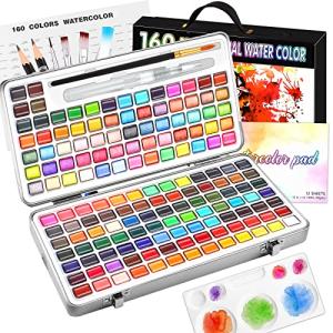 Gunsamg Watercolor Paint Set, 160 Vibrant Colors in Portable Travel Box with Palette, Perfect Watercolor Kit for Artists, Beginners, Adults - Non-Toxic Art Supplies Gift
