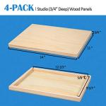 Falling in Art Unfinished Birch Wood Canvas Panels Kit, 4 Pack of 11x14'' Studio 3/4'' Deep Cradle Boards for Pouring Art, Crafts, Painting and More