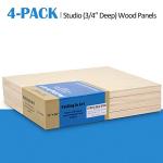 Falling in Art Unfinished Birch Wood Canvas Panels Kit, 4 Pack of 11x14'' Studio 3/4'' Deep Cradle Boards for Pouring Art, Crafts, Painting and More