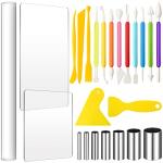 Honoson 24 Pcs Clay Sculpting Tools Kits Polymer Clay Tools DIY Set with Roller, Acrylic Sheet, Scraper Backing Board, Round Circle Shape Cutter, Shaping for Art Craft(Colorful)