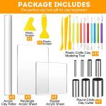 Honoson 24 Pcs Clay Sculpting Tools Kits Polymer Clay Tools DIY Set with Roller, Acrylic Sheet, Scraper Backing Board, Round Circle Shape Cutter, Shaping for Art Craft(Colorful)