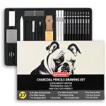 27 Piece Charcoal Drawing Set - Professional Black & White Charcoal Pencils for Sketching, Shading & Blending, Graphite Sticks with Artist Art Supplies Kit (Beginners & Professionals)