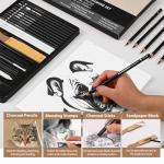 27 Piece Charcoal Drawing Set - Professional Black & White Charcoal Pencils for Sketching, Shading & Blending, Graphite Sticks with Artist Art Supplies Kit (Beginners & Professionals)