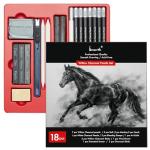 Brusarth Charcoal Pencils for Drawing, 18 Pcs Art Pencil Kit, Professional Sketching Pencil, Art Supplies for Drawing, Shading, Sketching, Blending, Artist Pencils for Beginners & Artists