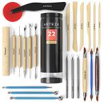 ARTEZA Pottery & Polymer Clay Tools, 22-Piece Sculpting Set with Steel Tips and Wooden Handles, Craft Kit for Pottery Modeling and Carving