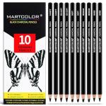 MARTCOLOR Charcoal Pencils for Drawing, 10 Pieces (S-Soft, Ex-Soft, Soft, Medium, & Hard) Black Charcoal Pencils for Sketching, Shading, Blending