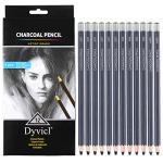 Dyvicl Professional Charcoal Pencils Drawing Set - 12 Pieces Soft Medium and Hard Charcoal Pencils for Drawing, Sketching, Shading, Artist Pencils for Beginners & Artists