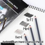 Dyvicl Professional Charcoal Pencils Drawing Set - 12 Pieces Soft Medium and Hard Charcoal Pencils for Drawing, Sketching, Shading, Artist Pencils for Beginners & Artists
