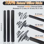 Dlicoda Willow Charcoal Sticks, 14-16MM Jumbo Willow Charcoal Pencils for Artists, Beginners, Students, 4 Pcs Natural Charcoal Stick for Sketching, Drawing, and Shading
