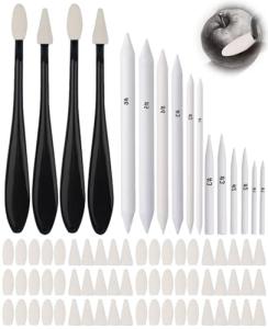 QIYUDA 76 PCS Blending Stumps Set for Drawing, Oil Pastel Blending Tools with Sketch Trimmer and Replacement Sponge Wipes